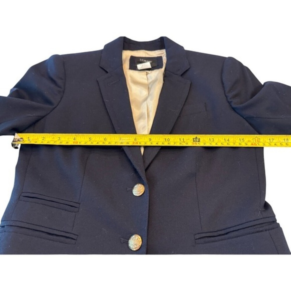 J.Crew Schoolboy Blazer Navy Blue Wool Blend Gold Crest Buttons Size 0 RN77388 - Picture 3 of 6